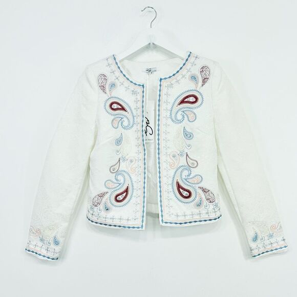 Style Italy White Brocade Colorful Metallic Embroidered Paisley Blazer - Picture 4 of 16